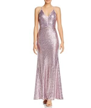 AQUA Purple Evening Gown Sequined V-Neck Long Formal Mermaid Dress Size 4